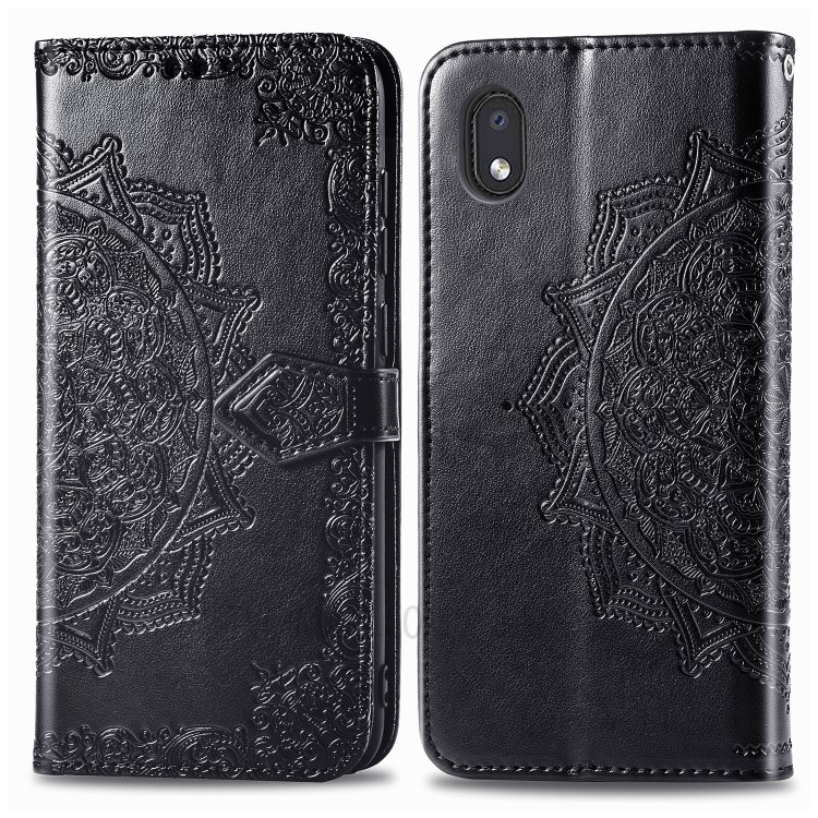 Embossed Mandala Flower Wallet Stand Leather Case for Samsung Galaxy A01 Core - Black-2