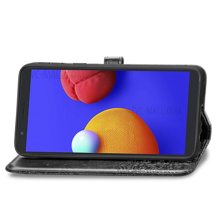 Embossed Mandala Flower Wallet Stand Leather Case for Samsung Galaxy A01 Core - Black-6