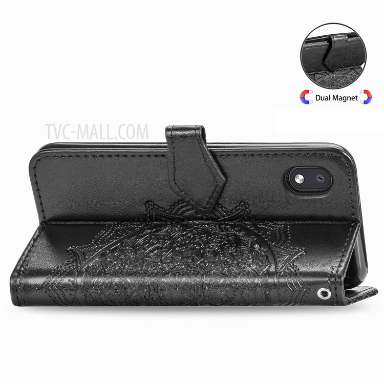 Embossed Mandala Flower Wallet Stand Leather Case for Samsung Galaxy A01 Core - Black-7