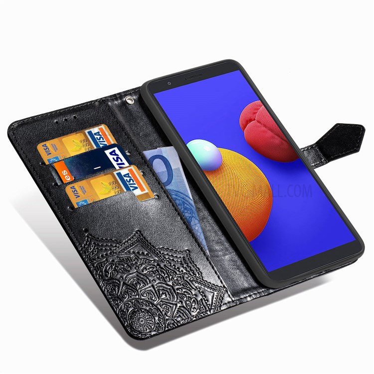 Embossed Mandala Flower Wallet Stand Leather Case for Samsung Galaxy A01 Core - Black-8