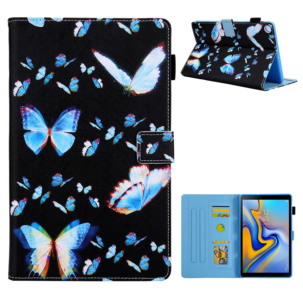 Patterned Stand Leather Protector Cover for Samsung Galaxy Tab A7 10.4 (2020) SM-T500/T505 - Blue Butterfly-1