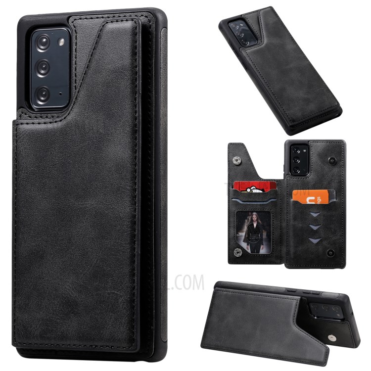 Shockproof Leather Coated TPU Phone Protective Shell with Card Slots for Samsung Galaxy Note 20/Note 20 5G - Black-1