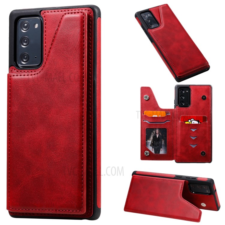 Shockproof Leather Coated TPU Phone Protective Shell with Card Slots for Samsung Galaxy Note 20/Note 20 5G - Red-1