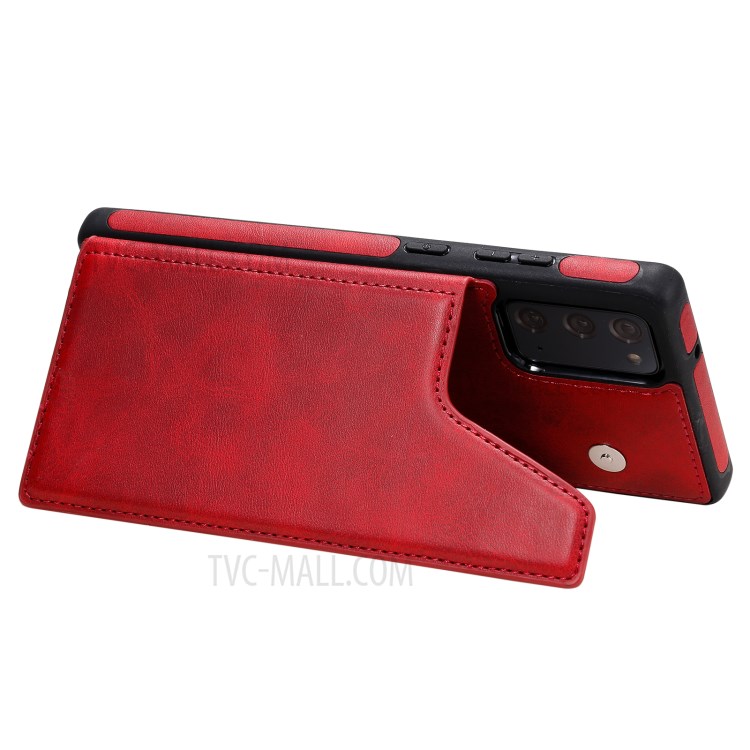 Shockproof Leather Coated TPU Phone Protective Shell with Card Slots for Samsung Galaxy Note 20/Note 20 5G - Red-10