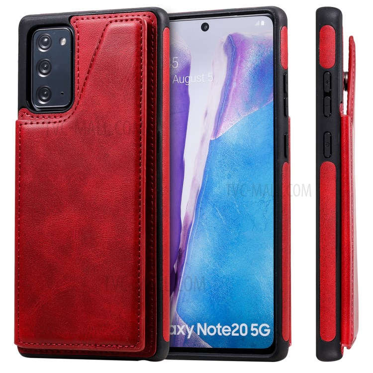 Shockproof Leather Coated TPU Phone Protective Shell with Card Slots for Samsung Galaxy Note 20/Note 20 5G - Red-2