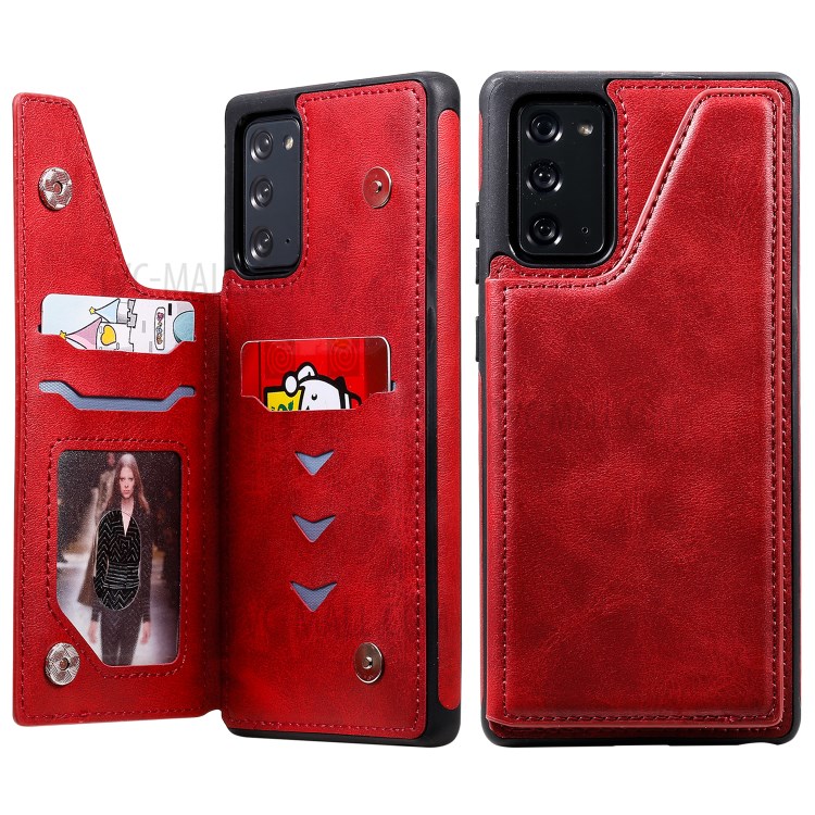 Shockproof Leather Coated TPU Phone Protective Shell with Card Slots for Samsung Galaxy Note 20/Note 20 5G - Red-3