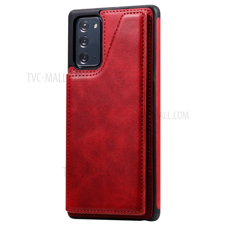Shockproof Leather Coated TPU Phone Protective Shell with Card Slots for Samsung Galaxy Note 20/Note 20 5G - Red-5