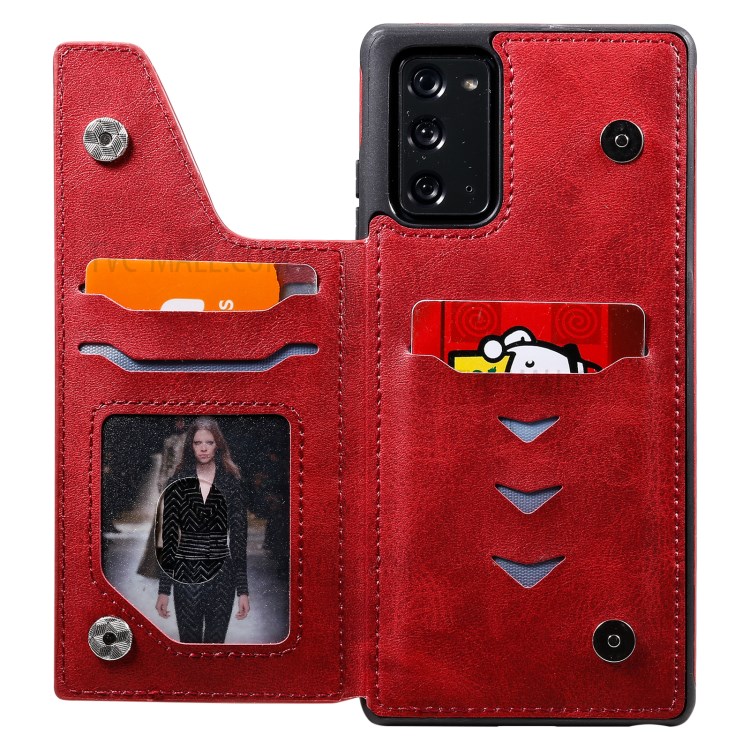 Shockproof Leather Coated TPU Phone Protective Shell with Card Slots for Samsung Galaxy Note 20/Note 20 5G - Red-7