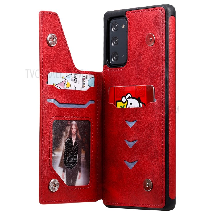 Shockproof Leather Coated TPU Phone Protective Shell with Card Slots for Samsung Galaxy Note 20/Note 20 5G - Red-8