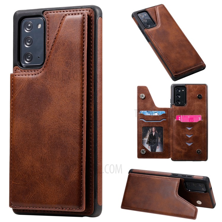 Shockproof Leather Coated TPU Phone Protective Shell with Card Slots for Samsung Galaxy Note 20/Note 20 5G - Brown-1