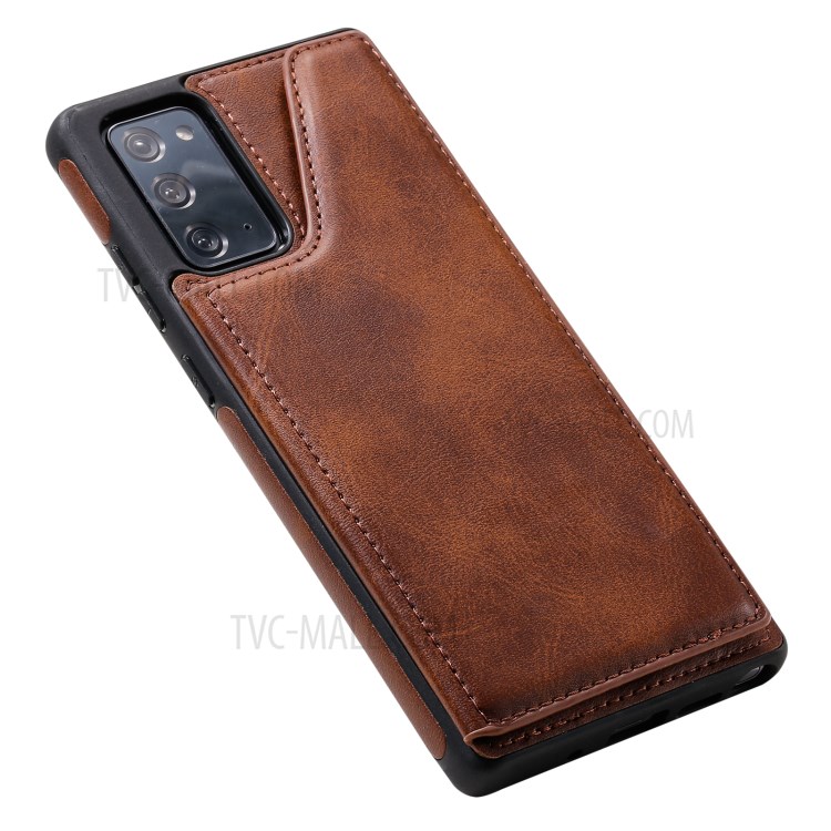 Shockproof Leather Coated TPU Phone Protective Shell with Card Slots for Samsung Galaxy Note 20/Note 20 5G - Brown-11
