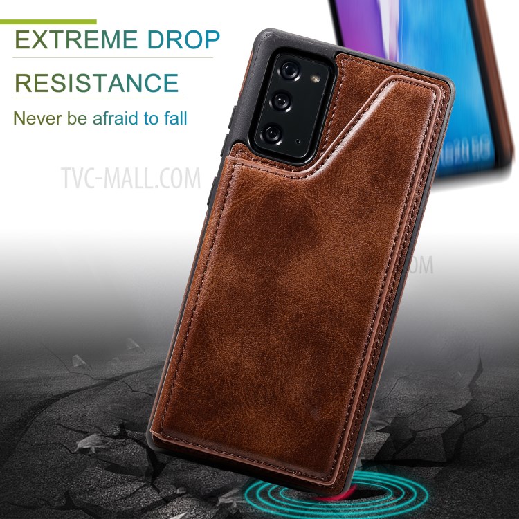 Shockproof Leather Coated TPU Phone Protective Shell with Card Slots for Samsung Galaxy Note 20/Note 20 5G - Brown-13