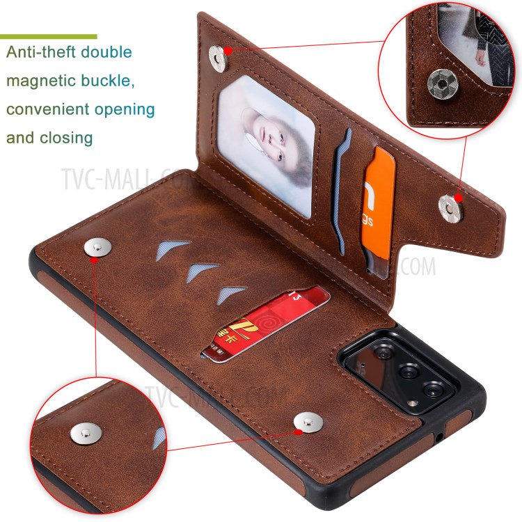 Shockproof Leather Coated TPU Phone Protective Shell with Card Slots for Samsung Galaxy Note 20/Note 20 5G - Brown-14