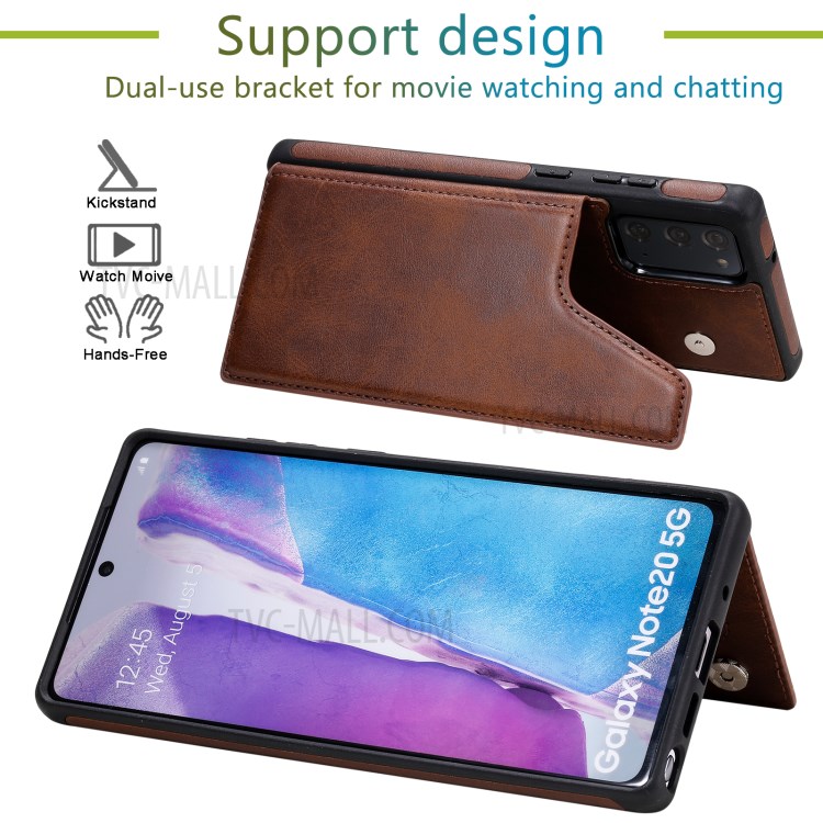 Shockproof Leather Coated TPU Phone Protective Shell with Card Slots for Samsung Galaxy Note 20/Note 20 5G - Brown-16