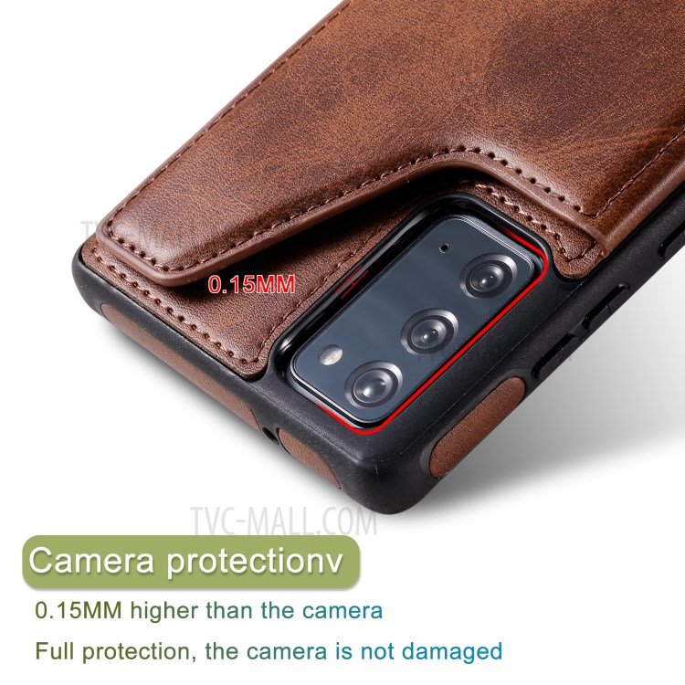 Shockproof Leather Coated TPU Phone Protective Shell with Card Slots for Samsung Galaxy Note 20/Note 20 5G - Brown-19