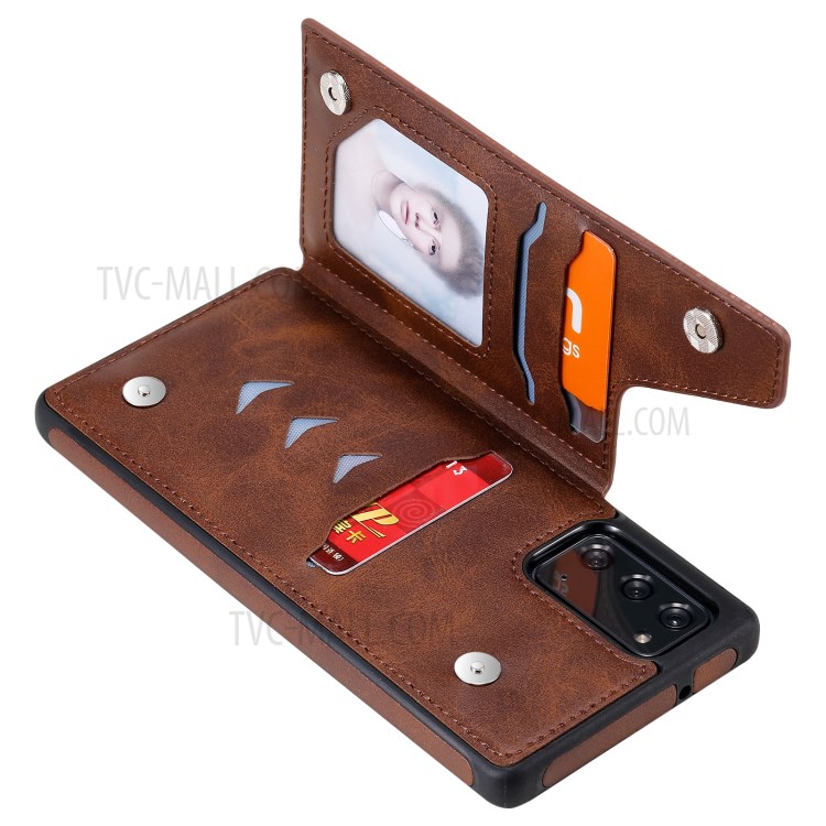 Shockproof Leather Coated TPU Phone Protective Shell with Card Slots for Samsung Galaxy Note 20/Note 20 5G - Brown-21