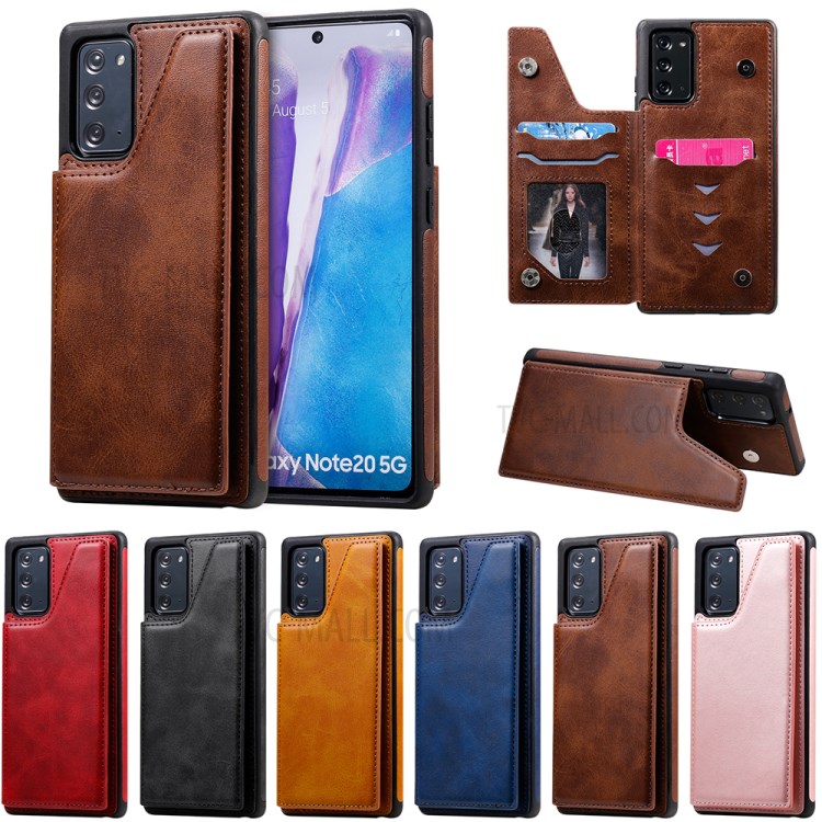 Shockproof Leather Coated TPU Phone Protective Shell with Card Slots for Samsung Galaxy Note 20/Note 20 5G - Brown-23