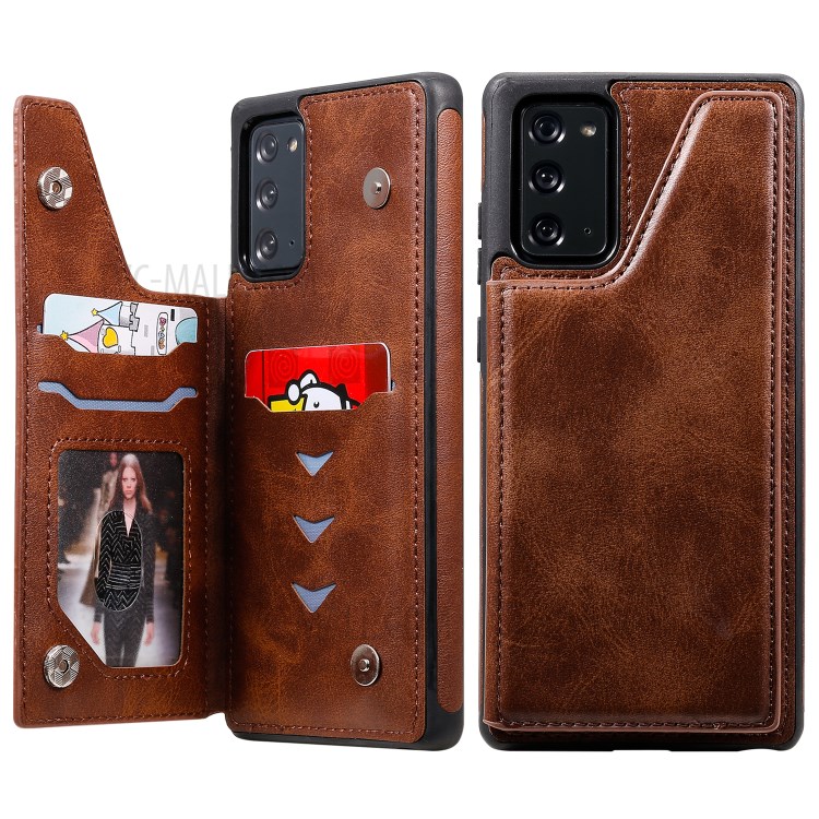 Shockproof Leather Coated TPU Phone Protective Shell with Card Slots for Samsung Galaxy Note 20/Note 20 5G - Brown-3