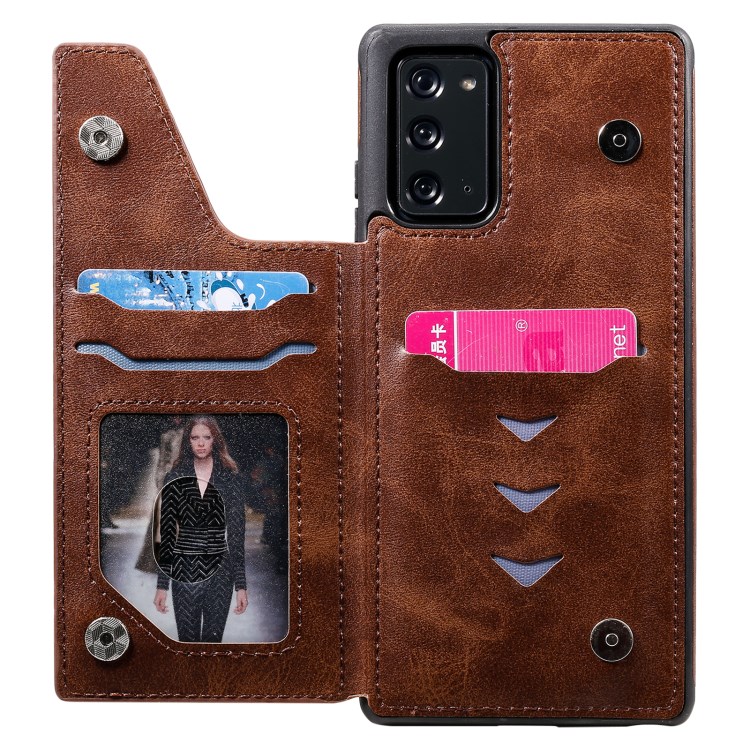 Shockproof Leather Coated TPU Phone Protective Shell with Card Slots for Samsung Galaxy Note 20/Note 20 5G - Brown-7