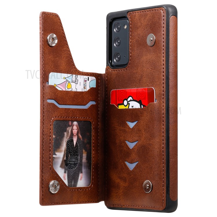 Shockproof Leather Coated TPU Phone Protective Shell with Card Slots for Samsung Galaxy Note 20/Note 20 5G - Brown-8