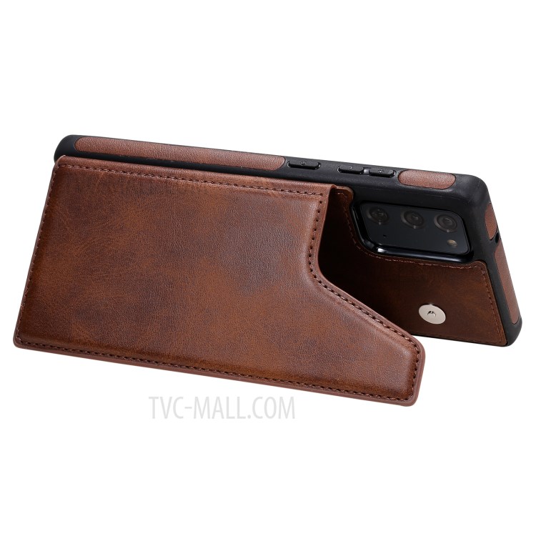 Shockproof Leather Coated TPU Phone Protective Shell with Card Slots for Samsung Galaxy Note 20/Note 20 5G - Brown-9