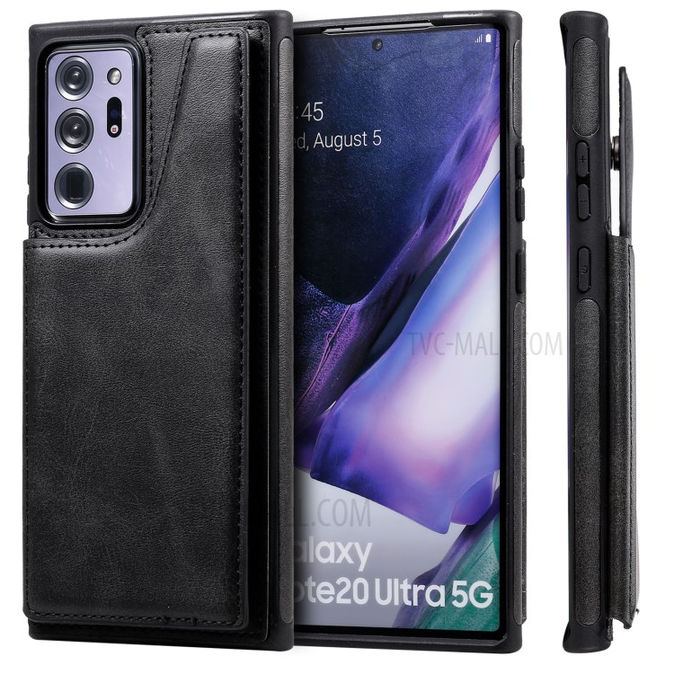 Plain Shockproof Leather Leather Coated TPU Case for Samsung Galaxy Note20 Ultra/Note20 Ultra 5G - Black-2