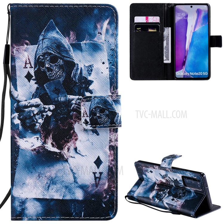 Patterned Leather Case with Wallet Stand for Samsung Galaxy Note20 / Note20 5G - Devil-1