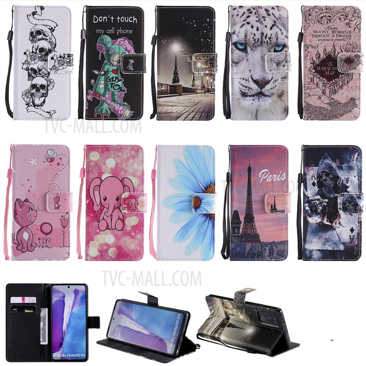 Patterned Leather Case with Wallet Stand for Samsung Galaxy Note20 / Note20 5G - Devil-10