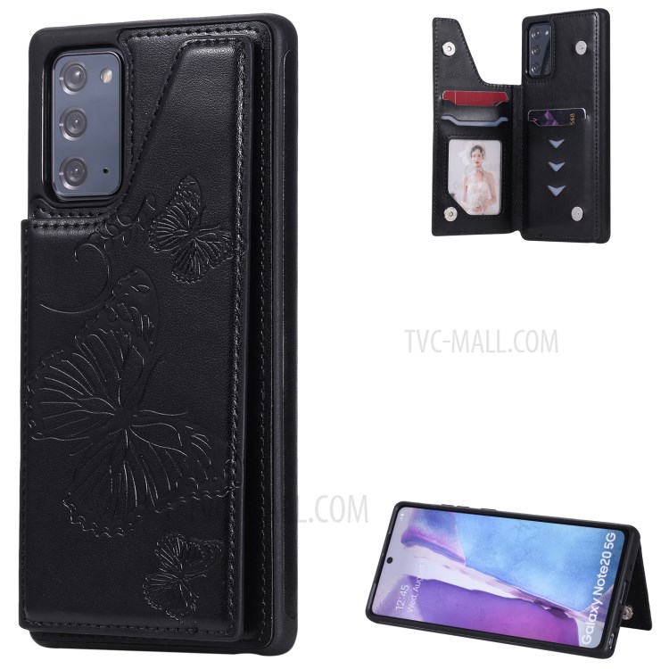 Butterfly Imprint Shockproof Leather Coated TPU Phone Protective Shell for Samsung Galaxy Note 20/Note 20 5G - Black-1
