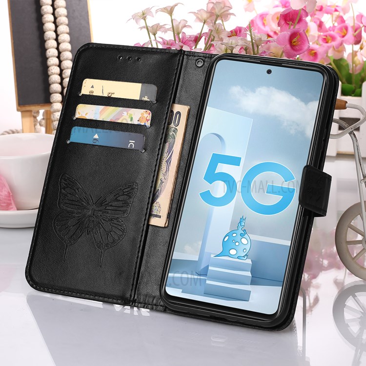 Imprint Butterfly Pattern Leather Wallet Phone Cover Case for Galaxy A51 5G - Black-10