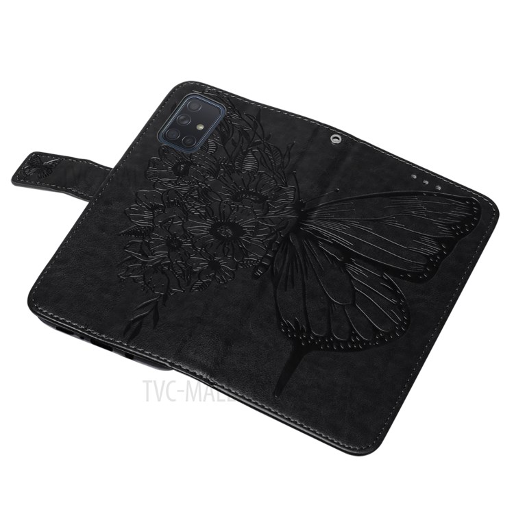 Imprint Butterfly Pattern Leather Wallet Phone Cover Case for Galaxy A51 5G - Black-12