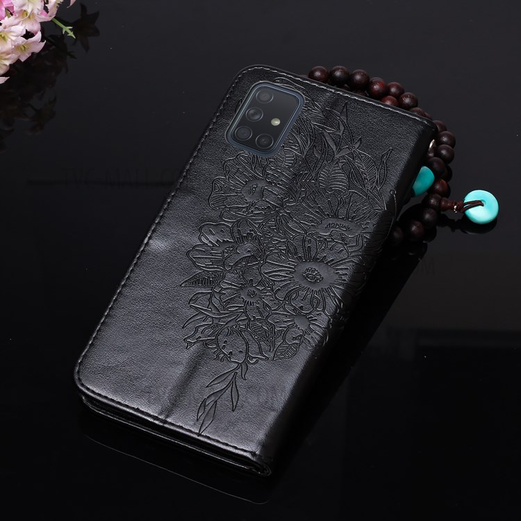 Imprint Butterfly Pattern Leather Wallet Phone Cover Case for Galaxy A51 5G - Black-13