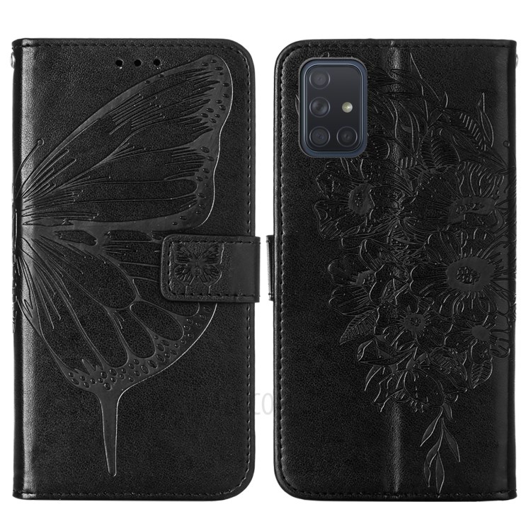 Imprint Butterfly Pattern Leather Wallet Phone Cover Case for Galaxy A51 5G - Black-3