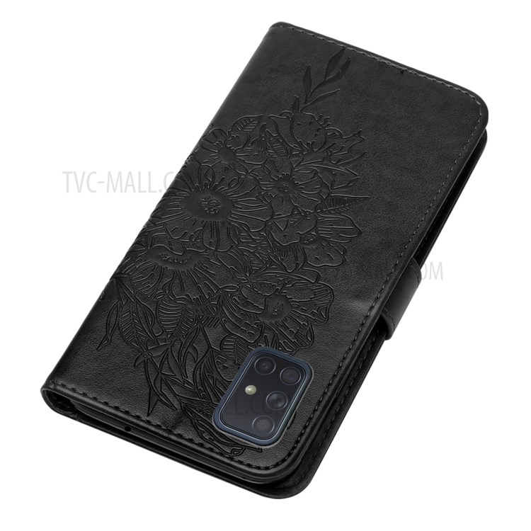 Imprint Butterfly Pattern Leather Wallet Phone Cover Case for Galaxy A51 5G - Black-6