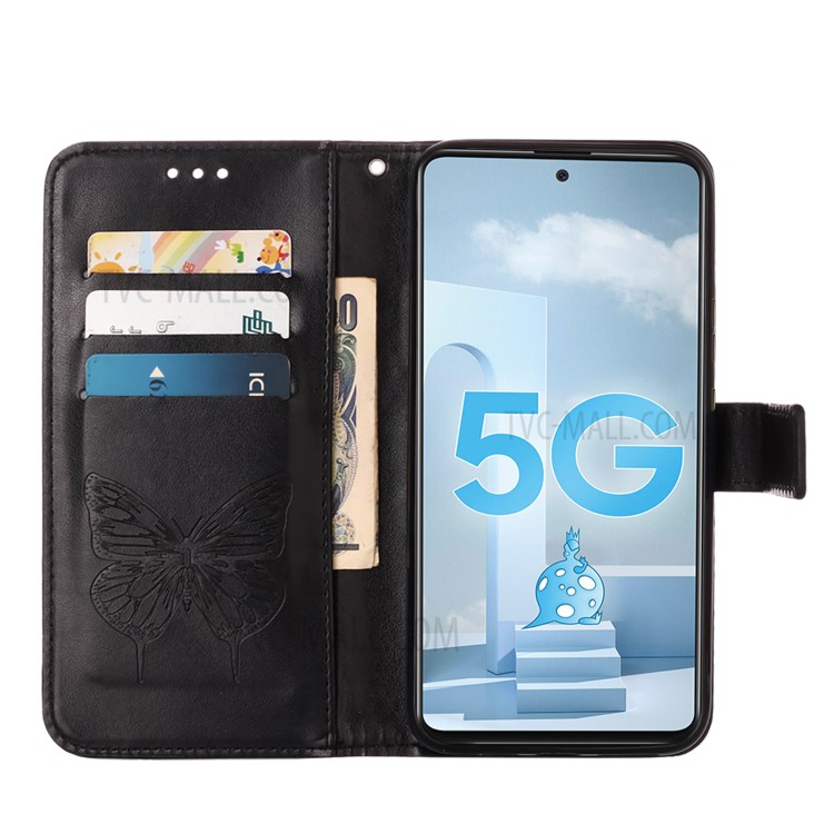 Imprint Butterfly Pattern Leather Wallet Phone Cover Case for Galaxy A51 5G - Black-7