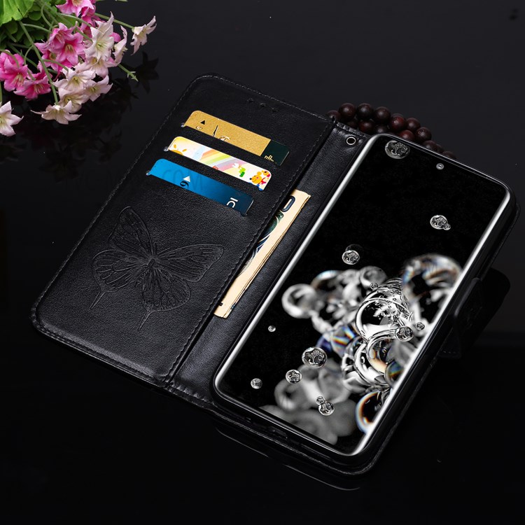 Imprint Butterfly Leather Wallet Stand Case Protective Shell for Samsung Galaxy S20 Ultra - Black-14