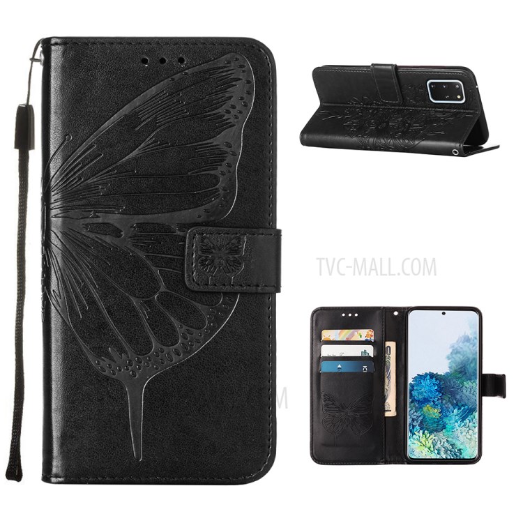 Imprint Butterfly and Flowers Wallet Leather Cell Phone Stand Shell for Samsung Galaxy S20 Plus - Black-1