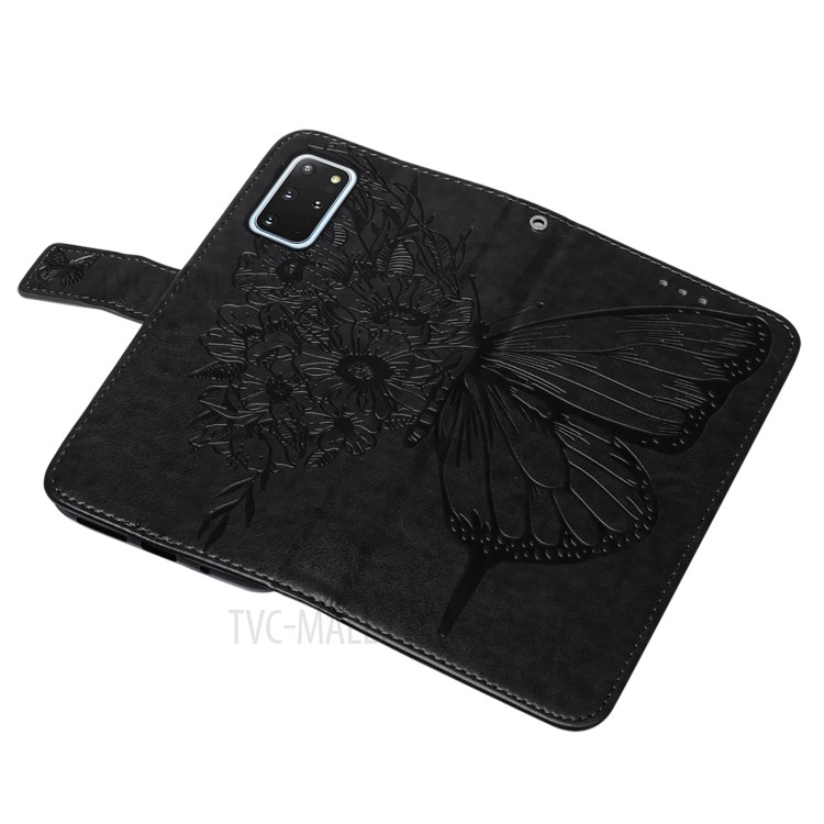 Imprint Butterfly and Flowers Wallet Leather Cell Phone Stand Shell for Samsung Galaxy S20 Plus - Black-6