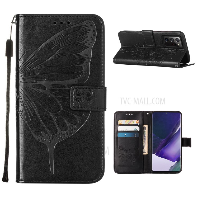 Imprint Butterfly Flower Pattern Wallet Stand Leather Case for Samsung Galaxy Note20 Ultra 5G / Galaxy Note20 Ultra - Black-1