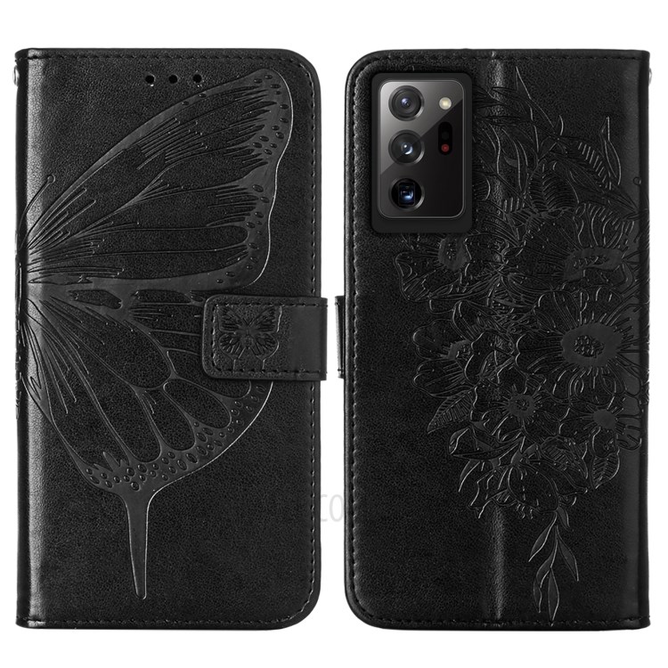 Imprint Butterfly Flower Pattern Wallet Stand Leather Case for Samsung Galaxy Note20 Ultra 5G / Galaxy Note20 Ultra - Black-3