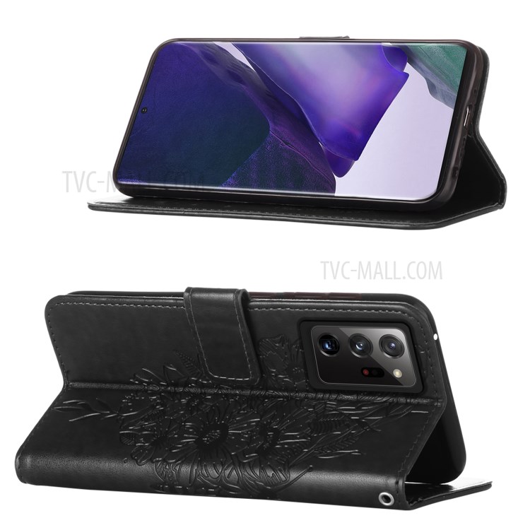 Imprint Butterfly Flower Pattern Wallet Stand Leather Case for Samsung Galaxy Note20 Ultra 5G / Galaxy Note20 Ultra - Black-4