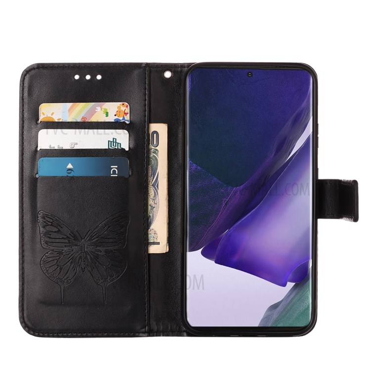 Imprint Butterfly Flower Pattern Wallet Stand Leather Case for Samsung Galaxy Note20 Ultra 5G / Galaxy Note20 Ultra - Black-5