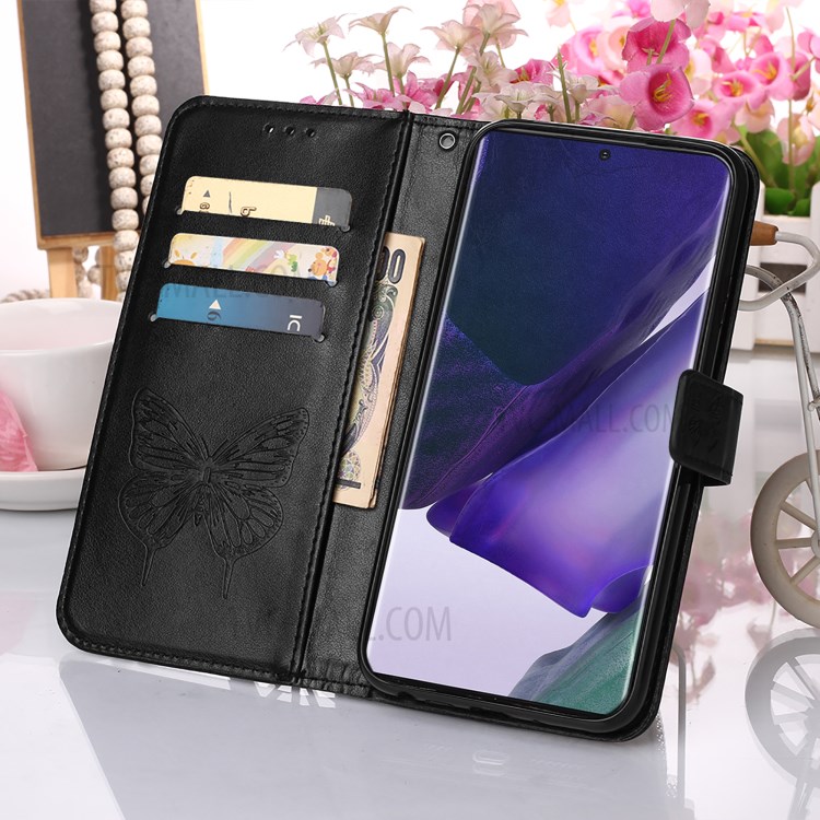 Imprint Butterfly Flower Pattern Wallet Stand Leather Case for Samsung Galaxy Note20 Ultra 5G / Galaxy Note20 Ultra - Black-9