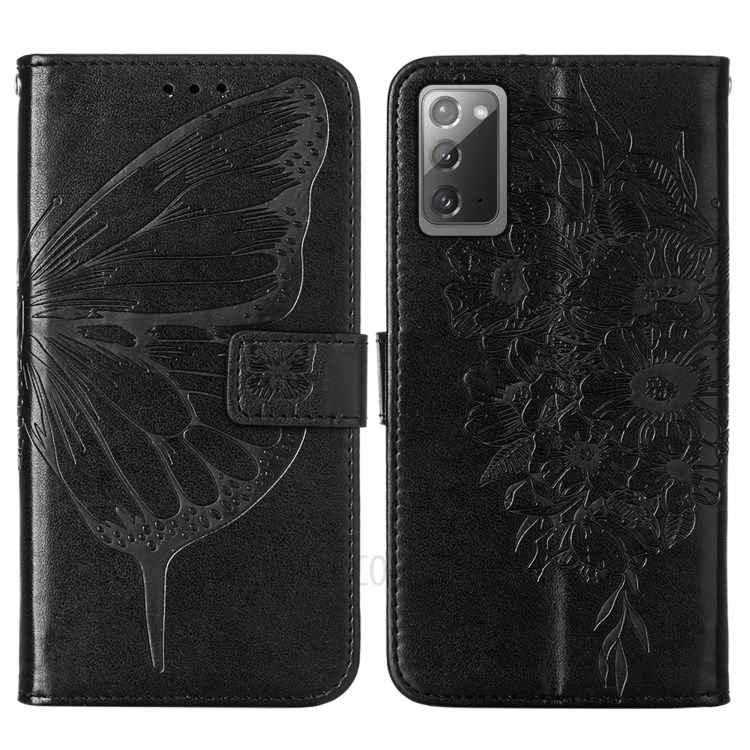 Imprint Butterfly Flower Pattern Wallet Stand Leather Case for Samsung Galaxy Note 20 5G / Galaxy Note 20 - Black-3