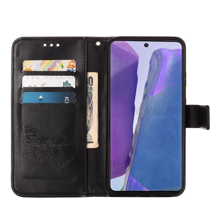 Imprint Butterfly Flower Pattern Wallet Stand Leather Case for Samsung Galaxy Note 20 5G / Galaxy Note 20 - Black-5