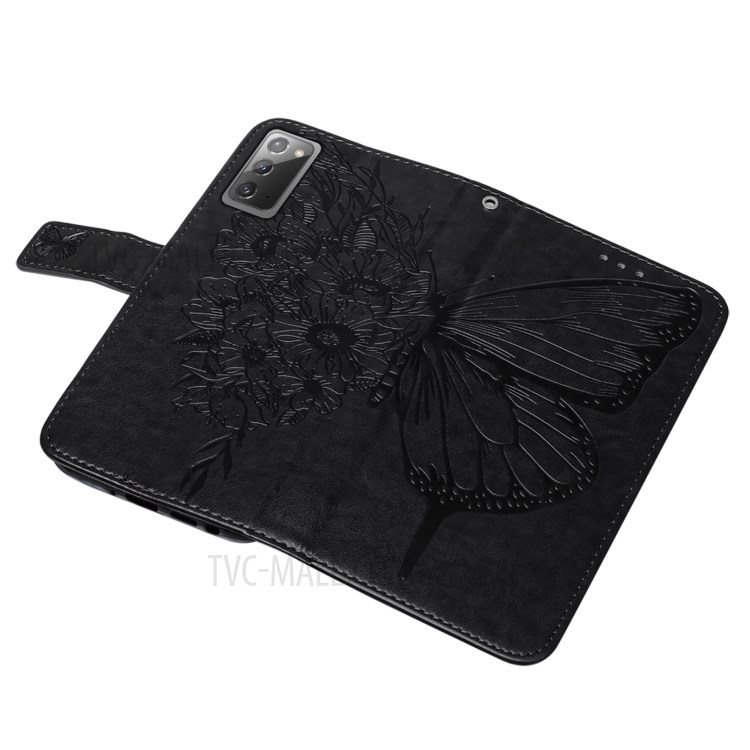 Imprint Butterfly Flower Pattern Wallet Stand Leather Case for Samsung Galaxy Note 20 5G / Galaxy Note 20 - Black-6