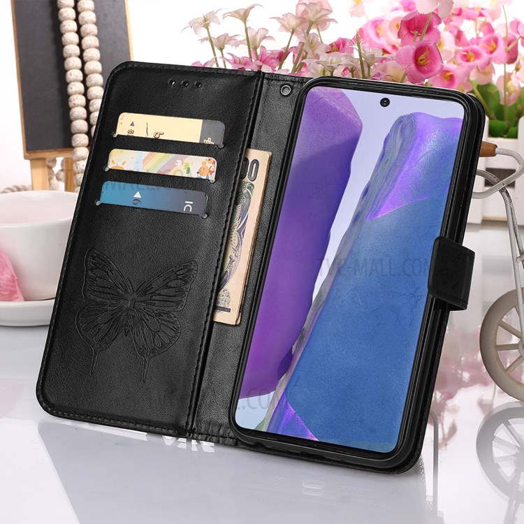Imprint Butterfly Flower Pattern Wallet Stand Leather Case for Samsung Galaxy Note 20 5G / Galaxy Note 20 - Black-9