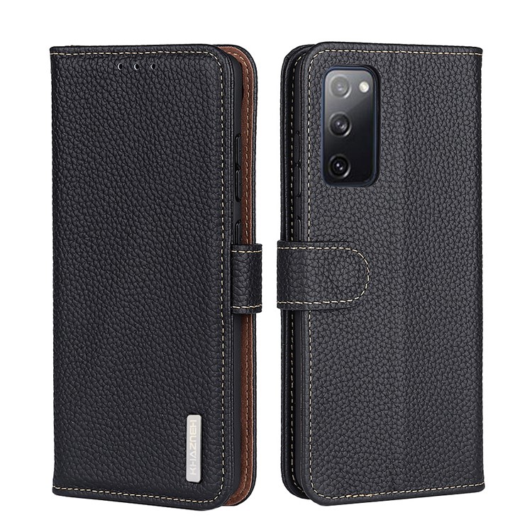 Litchi Grain Top Layer Genuine Leather Wallet Phone Case for Samsung Galaxy S20 FE/Fan Edition/S20 FE 5G/Fan Edition 5G - Black-2