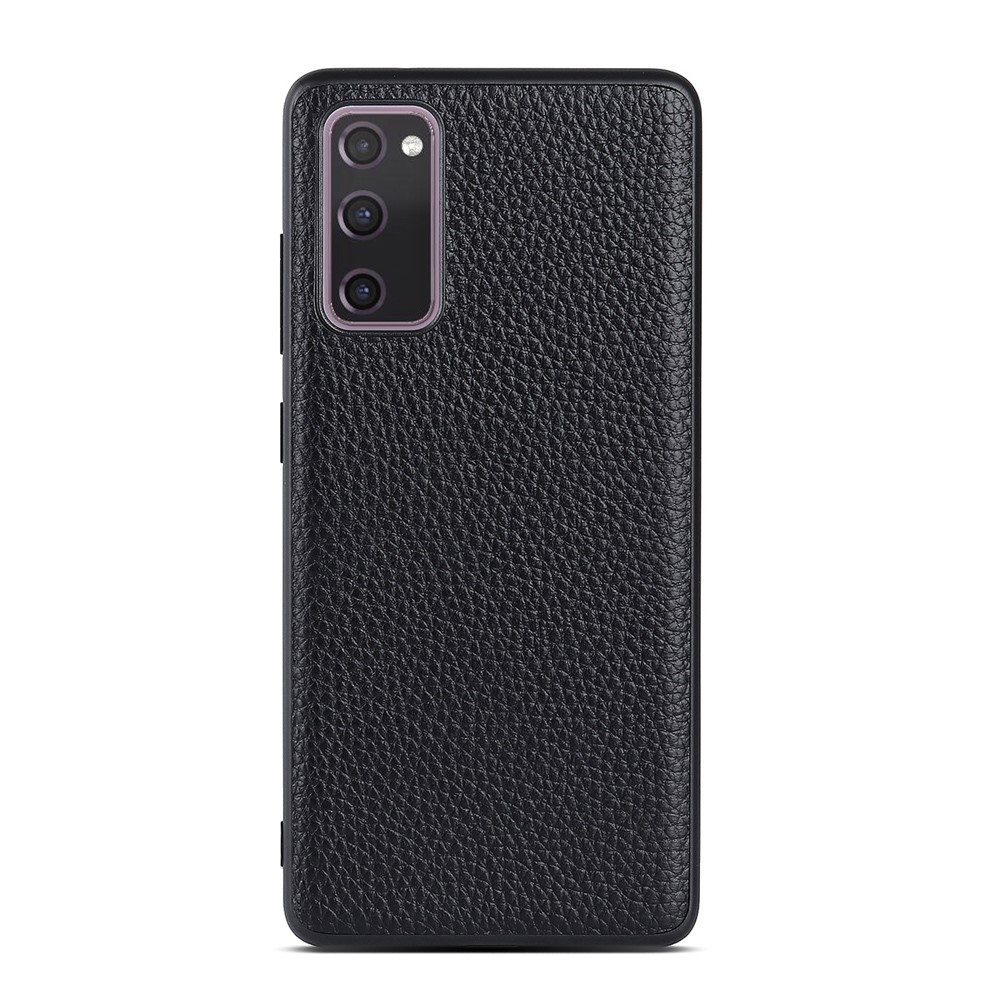 Litchi Texture Genuine Leather Coated TPU PC Combo Case for Samsung Galaxy S20 FE/Fan Edition/S20 FE 5G/Fan Edition 5G - Black-1