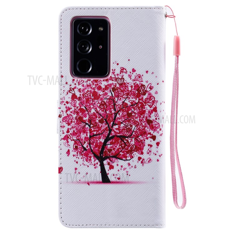 Patterned Leather Shell with Wallet Stand Phone Case for Samsung Galaxy Note20 Ultra / Note20 Ultra 5G - Pink Flower Tree-3